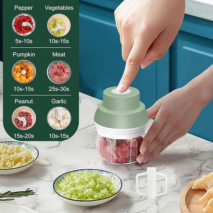 Electric Garlic Chopper, 250ML Garlic Mincer with Egg Beater, Mini Portable Vegetable Chopper, Onion Grinder Masher, USB Small Food Processor for Veggie, Garlic, Ginger, Chili(Green)