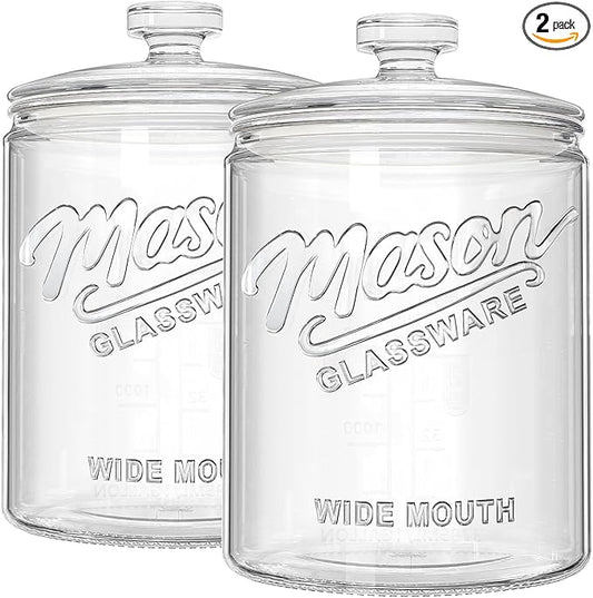 2 Pack 1 Gallon Glass Cookie Jar with Lid, Glass Canisters for Pantry Organizers & Storage, Wide Mouth Mason Jar for Flour Sugar, Sourdough Starter, Coffee, Dog Treat, Apothecary, Laundry Room