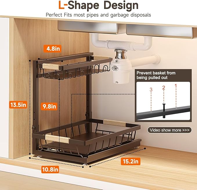 Sevenblue 2 Packs Under Sink Organizer, Height Adjustable 2 Tier Under Kitchen Sink Organizer, Multi-Purpose Storage Shelf for Kitchen Bathroom Cabinet