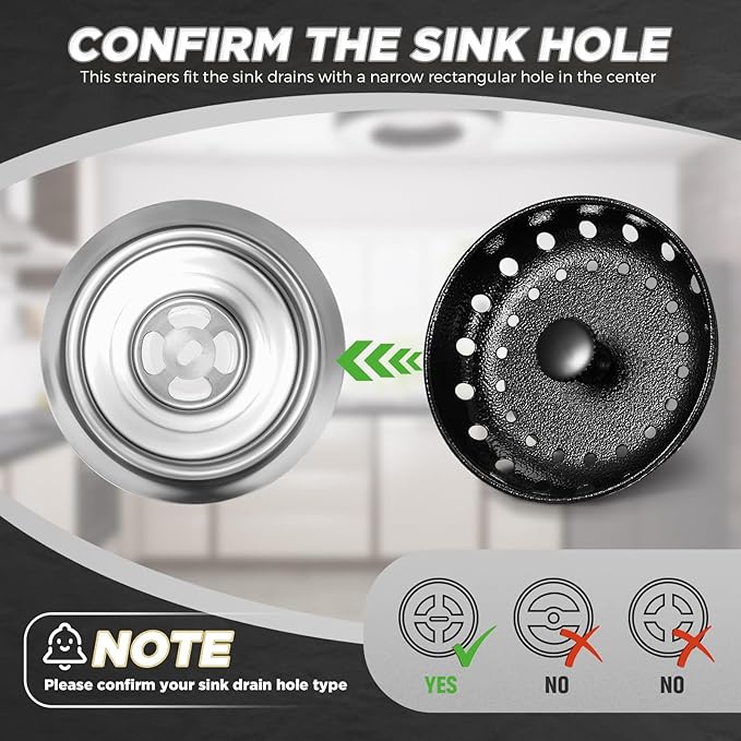 Mudder 3 Pcs Kitchen Sink Drain Strainer and Stopper Stainless Steel Garbage Disposal Plug with Handle Universal Anti-Clogging Kitchen Sink Filter Sieve Basket Strainer(Black Texture)