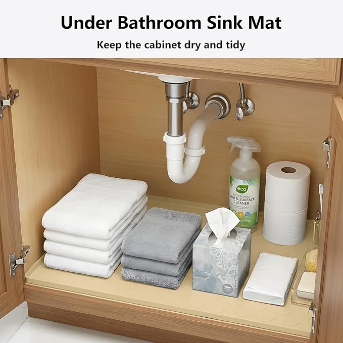 Mateeylife Under Sink Mats for Kitchen Waterproof 31"X22", Undersink Protectors，Silicone Mat Cabinet Liner, Under Sink Organizer for Bathroom and Kitchen，Boot Tray Pet Food Mat, Khaki