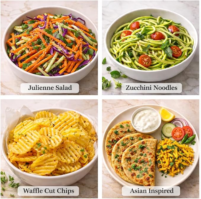 DINM Handheld Mandoline Slicer for Kitchen – Stainless Steel Vegetable Slicer with 3 Interchangeable Blades, Safety Food Holder, Potato, Cucumber & Carrot Cutter