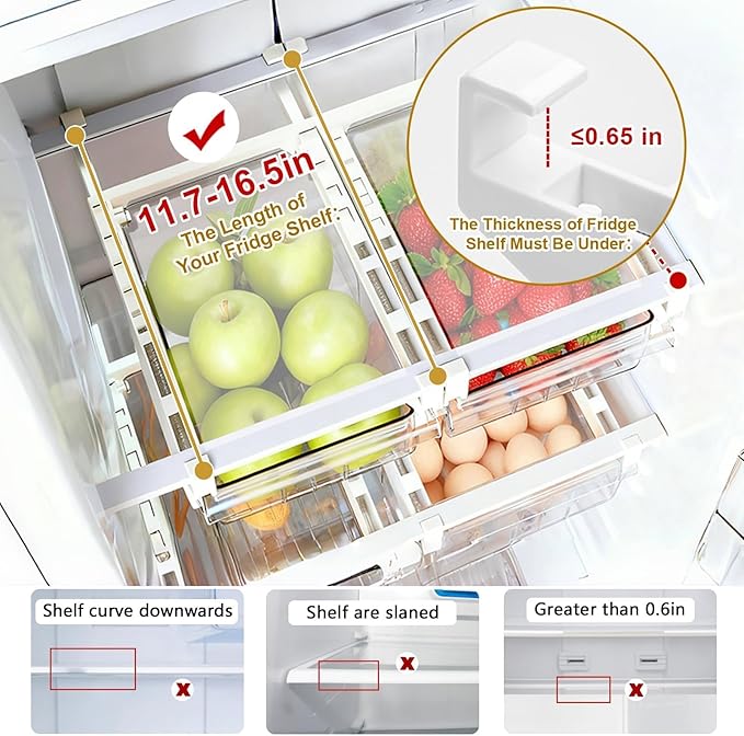 Refrigerator Organizers Storage Fridge Drawer - Pull Out Clear Storage Containers with Handle for Fruit,Deli,Cheese,Seafood,Plastic Organizer Bins Fit for Medium Refrigerator Shelf,Simple Use(1 Pack)