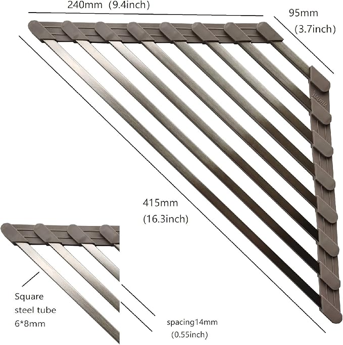 Triangle Dish Drying Rack for Sink Corner Roll Up Dish Drying Rack Folding Stainless Steel Multipurpose Over The Sink Corner Dish Drainer Mat for Kitchen (Hard and Stable Grey)