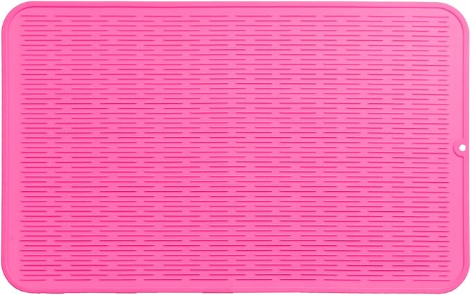 MicoYang Silicone Dish Drying Mat for Multiple Usage,Easy clean,Eco-friendly,Heat-resistant Silicone Mat for Kitchen Counter or Sink,Refrigerator or Drawer Liner Rose 3XL 28 inches x 18 inches