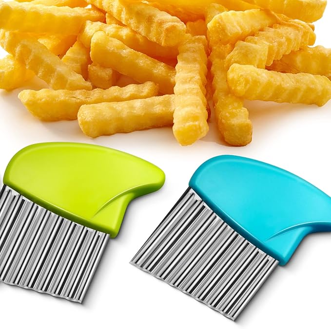2PCS Crinkle Cutter Stainless Steel Crinkle Chopper French Fry Slicer Wavy Potato Soap Cutting Tool Crinkle Cutters for Potatoes,Carrot, Cheese