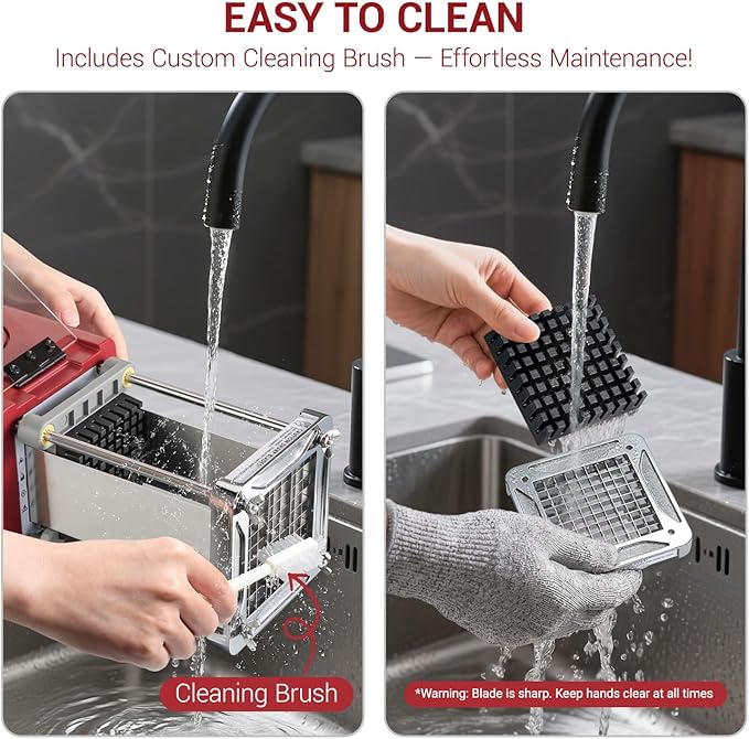 Sopito French Fry Cutter Electric Vegetable Slicer Stainless Steel with 3 Blades 1/4 3/8 1/2 Inch for Potatoes, Carrots, Cucumbers & Onions, Red