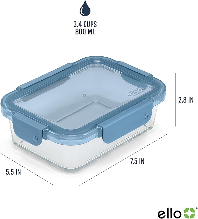 Ello Color Lock 8PC Mixed Glass Food Storage Sets, Leak-Proof Glass Food Storage Containers