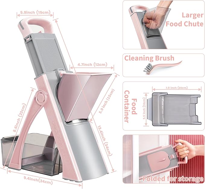 Jonscook Safe Mandoline Food Slicer for Kitchen - Vegetable Chopper With Adjustable Thickness, Multifunctional Veggie Chopper Vegetable Cutter Slicer Dicer For Onion Potato Tomato - Pink