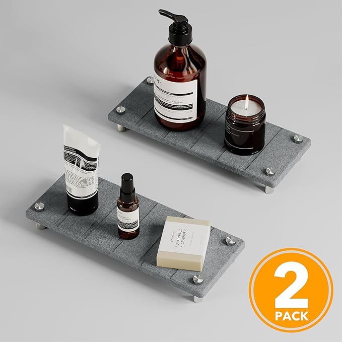 SpaceAid 2 Pack Drying Sink Caddy, Instant Dry Water Absorbing Stone Tray for Sink Organizers, Kitchen Counter Soap Dish Holder Absorbent Coaster, Bathroom Countertop Drying Rack (Gray)