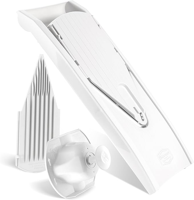 Börner Mandoline Slicer V1 (Basis Set) • V-Slicer with 2 Inserts & Fruit Holder • Adjustable Kitchen Slicer for Vegetables & Fruits • Vegetable Cutter • 3 Thickness Settings • Color: White