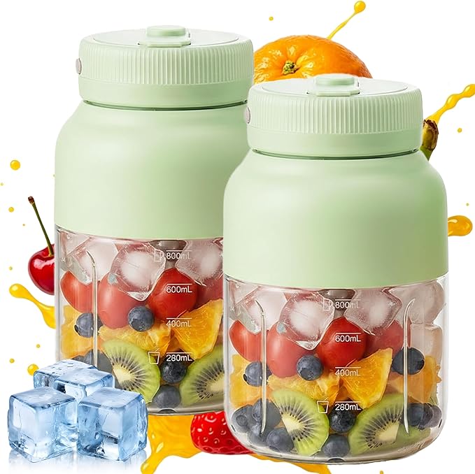 Portable Blender for Smoothies & Shakes – 43.96oz Personal Blender with 38-Blade Ice Crushing System, USB Type-C Rechargeable Travel Juicer Cup with Straw, Leakproof for Frozen Drinks & Juice (C-2pcs)
