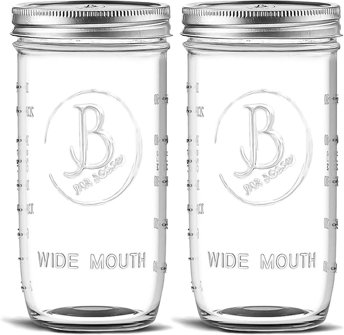 Wide Mouth Mason Jars 24 oz - (2 Pack) - Clear Glass Pint and a Half Mason Jars With Airtight Lids and Bands. For Storage, Canning, Fermenting, Cold Brew Coffee, Freezing, Microwave & Dishwasher Safe