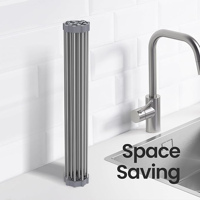 Dish Drying Rack Over The Sink with Roll Up for Kitchen,16.9''x15.7'',Gray