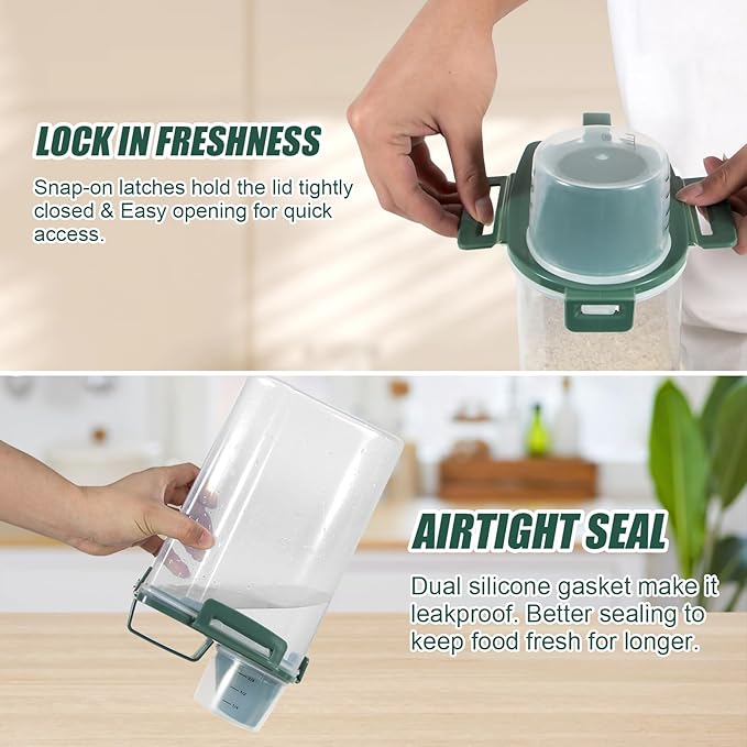 TBMAXS 2 Pack 3 Lbs Dog Cat Food Storage Containers for Travel, Portable Pet Food Storage Container, Easy-Pouring Bird Seed Dispenser, Airtight Rice Cereal Oatmeal Flour Holder -Pine Green