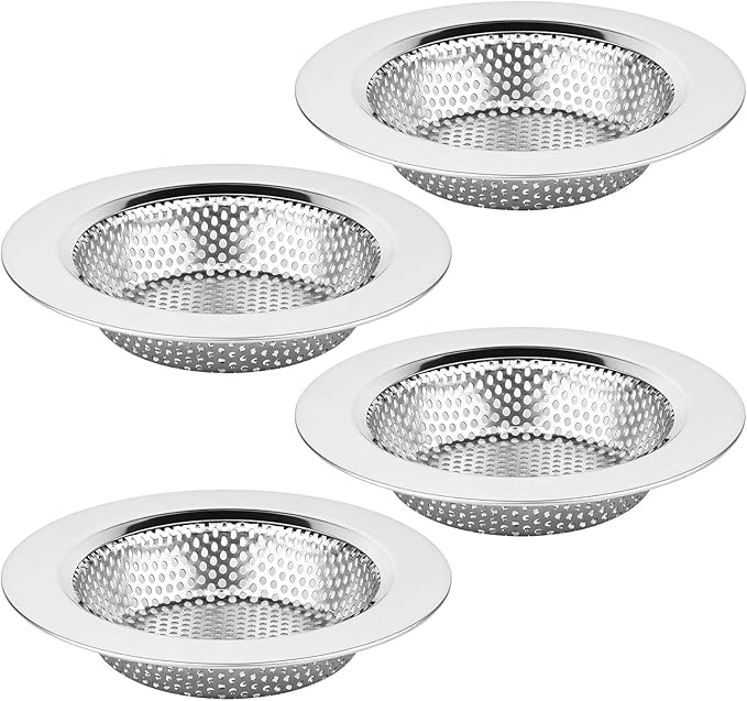 Chefbee Kitchen Sink Drain Strainer - 4 Pack Stainless Steel Sink Drain Cover Filter Food Catcher Basket with Wide Rim 4.4”, Kitchen Accessories