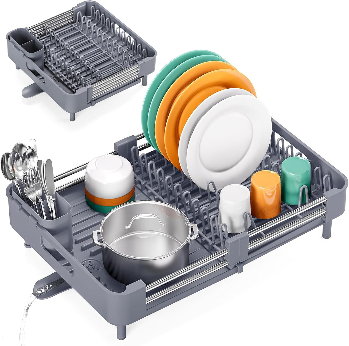 Expandable Dish Drying Rack for Kitchen Counter, Standard, Grey