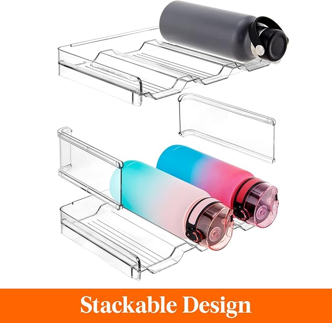 Lifewit 2 Tier Stackable Water Bottle Organizer for Cabinet, 3 Pack Plastic Bottle Holder Fits 6 Bottles/Tumblers up to 3.8" Diameter for Pantry/Countertop/Cupboard, 28 x 19 x 15 cm/11 x 7.5 x 5.7"