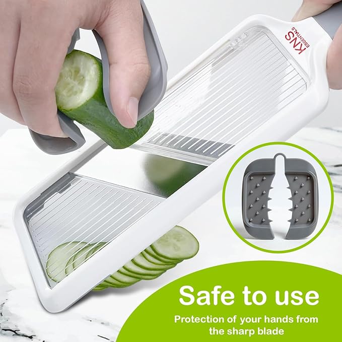 Mandoline Slicer for Kitchen – Adjustable Stainless Steel Blades, with Comfort Grip – Vegetable Slicer for Small to Medium sized Cucumber, Onion, Potato – Gray
