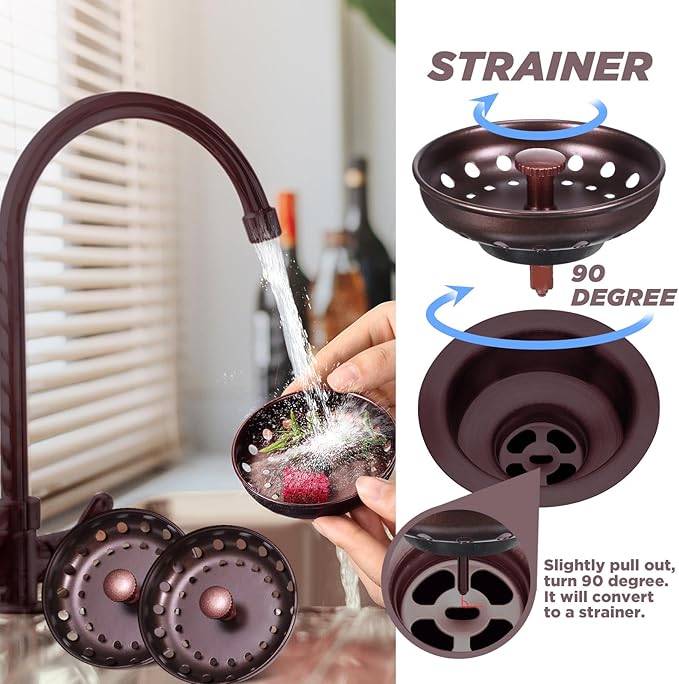 Retisee 2 Pcs Kitchen Sink Stopper Strainer Stainless Steel Drain Strainers for Universal 3-1/2 Inch Kitchen Sink Drain Replacement(Oil Rubbed Bronze)
