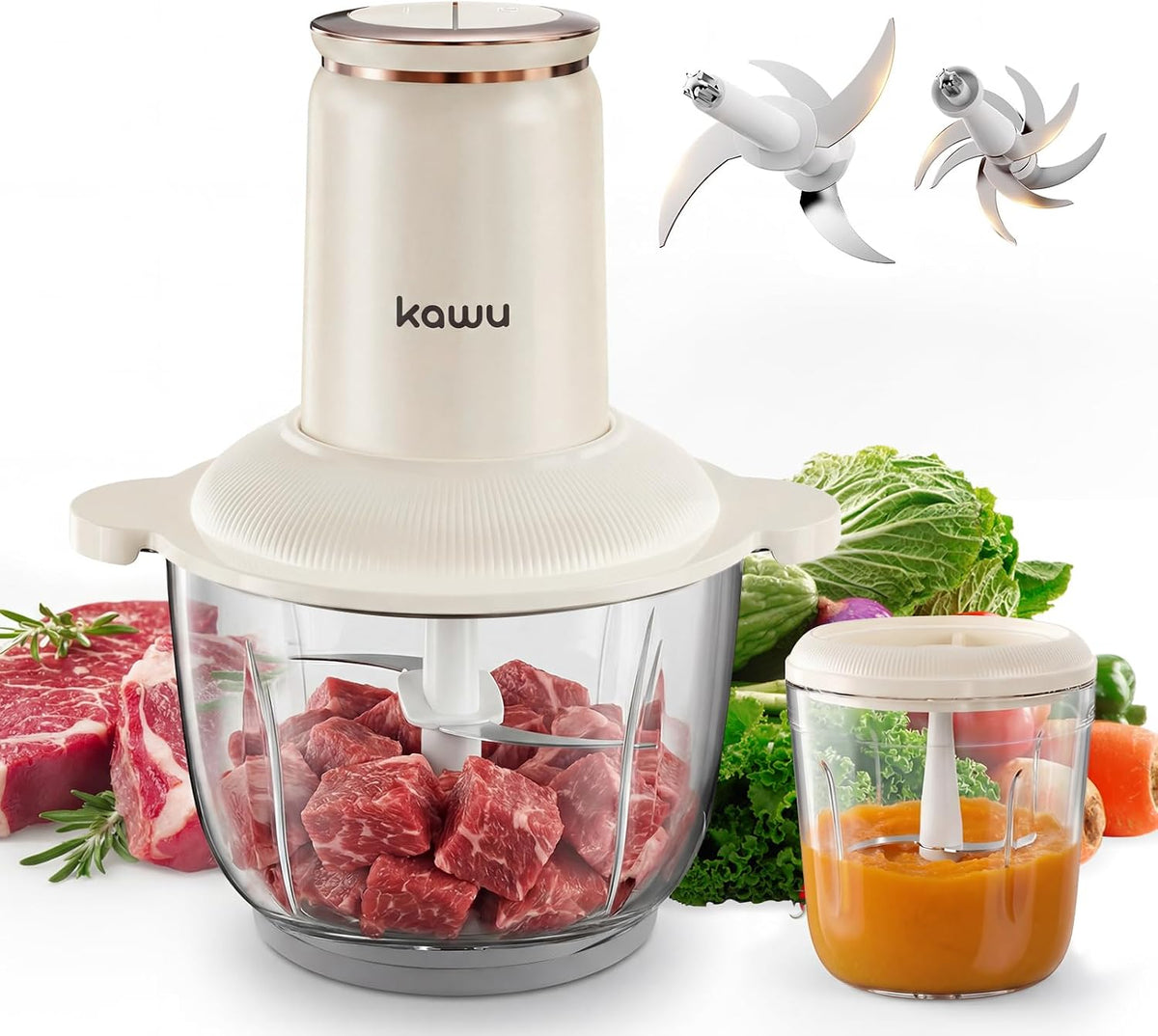 Food processor, 2-Speed Food Chopper & Meat Grinder with 2 Glass Bowl