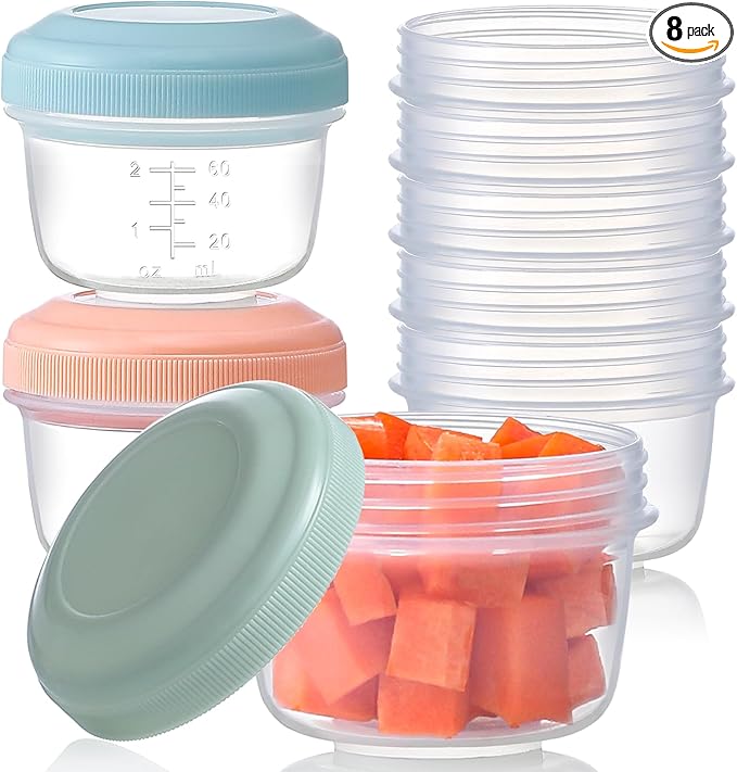 8 Pack Reusable Plastic Containers with Lids - 4 oz Small Deli Containers for Snack, Puree, Dressing & Freezer Use - Dishwasher Safe, BPA Free