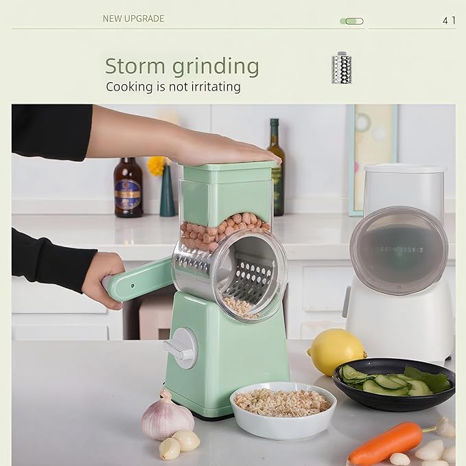 Rotary Cheese Grater and Shredder | Vegetable Chopper and Slicer | 8 Blades Manual Food Cutter | Multi-Function Grater | White