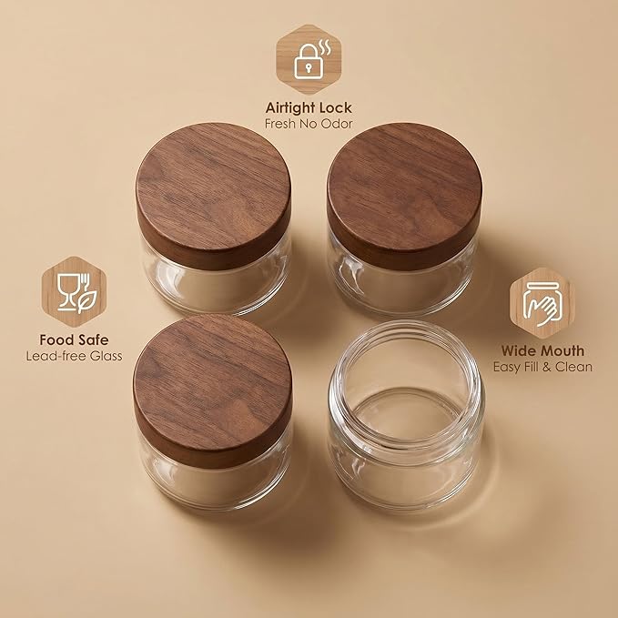 Danmu 8 oz Overnight Oats Containers with Lids,Salad Jar,Glass Jar with Wooden Lid 6 Pack,Mason Jars 8 oz with Lids for Snack,Overnight Oats,Meal Prep,Yogurt,Parfait,Soup,Salad 100% Leak-proof