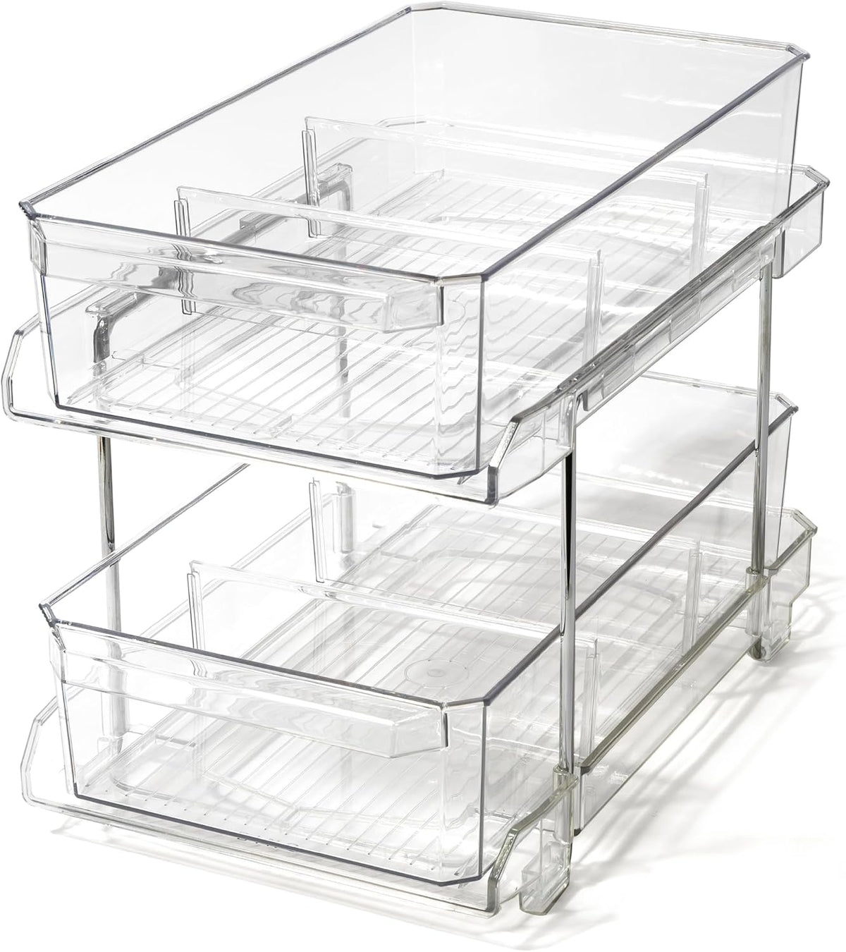 2 Tier Clear Storage Organizer with Dividers | Slide Out Drawer for Under Sink or Medicine Cabinet | Bathroom Closet, Vanity, Pantry Organizer | Under Cabinet Storage for Bathroom and Kitchen