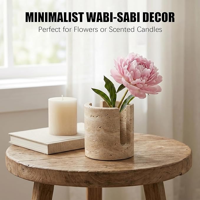Luxury Natural Travertine Sponge Holder for Kitchen Sink - Minimalist Wabi-Sabi-Style Hand-Carved Stone Organizer for Toothbrushes, Candles, and Flowers -Unique Housewarming & Wedding Gift