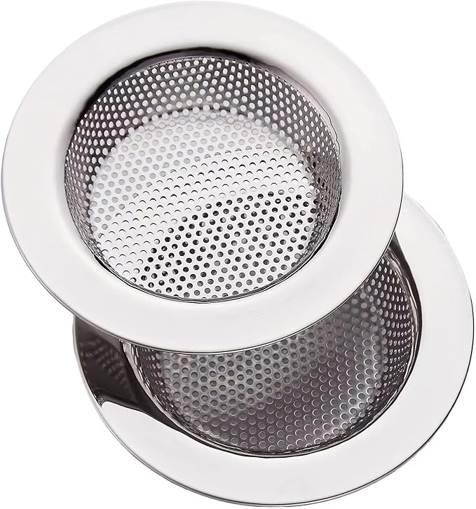 Kitchen Sink Strainer Basket Stainless Steel - Sink Drain Cover with Wide Rim, for Most Kitchen Sinks Anti-Clogging 4.5 in (2pc Silver)