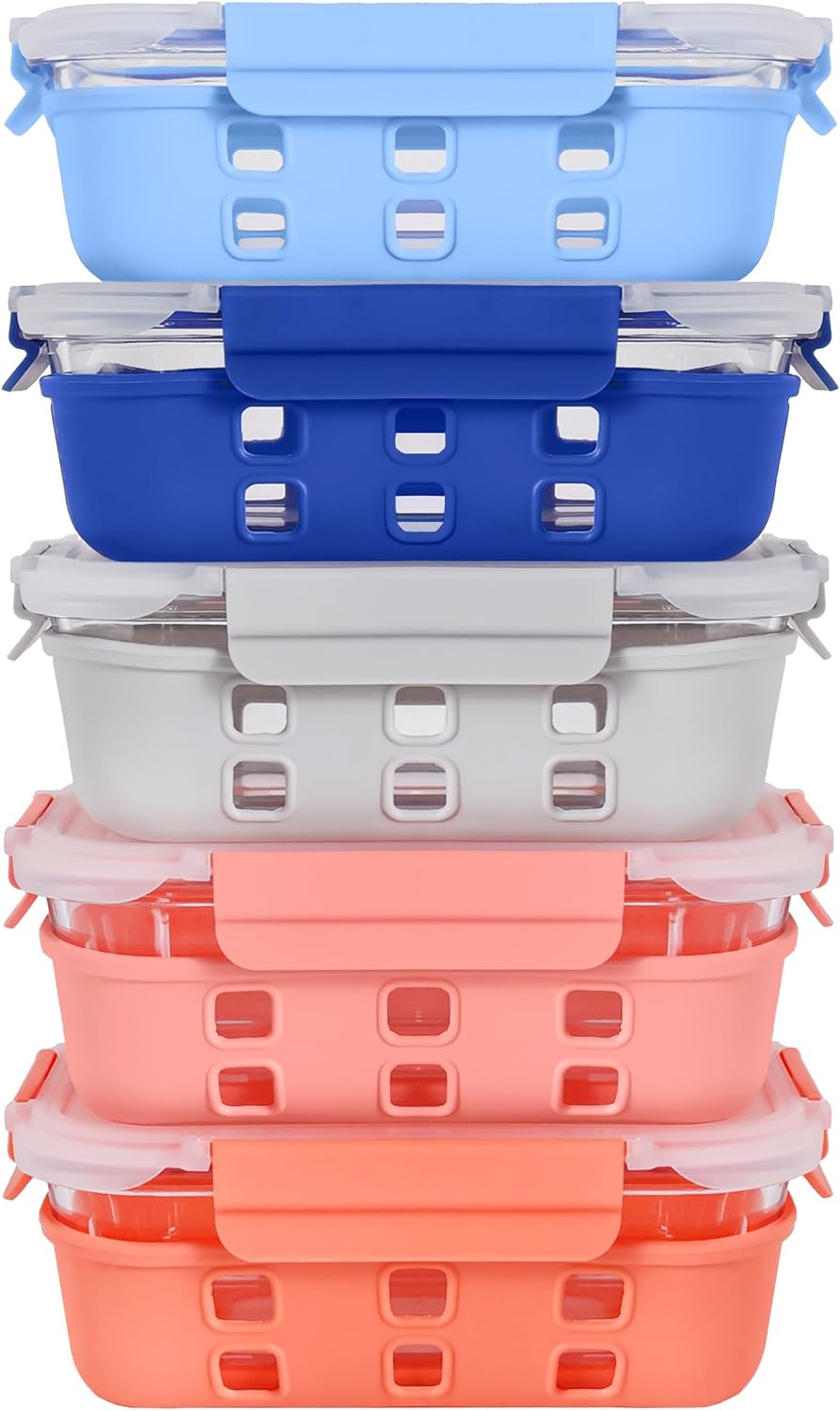 Glass Food Storage Containers with Lids, Meal Prep, Lunch, 5 Piece
