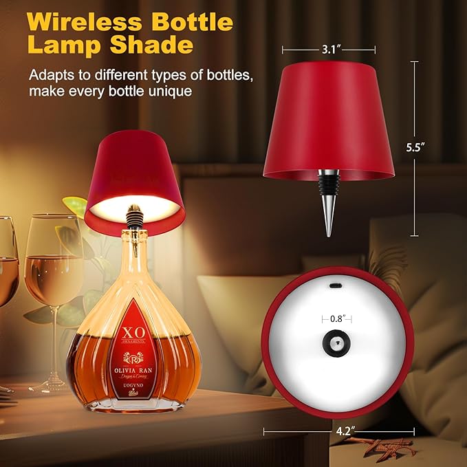 Wireless Bottle Lamp, 2026 New 3 Color Rechargeable Wine Bottle Lights for Bars Restaurants (Wine red, 1PC)