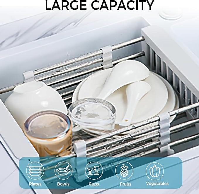 COVRA Over Sink Dish Drying Rack, Stainless Steel Drainer for 10.6"-18.5" Sinks (Square Sinks ONLY), Kitchen Countertop Organizer for Dishes, Vegetables, and Fruits (Black)