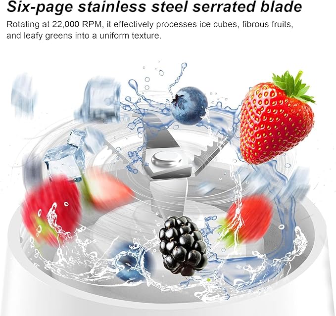 Portable Blender for Smoothies and Shakes, 2000mAh USB Rechargeable Personal Size Juicer Cup Electric Mini Blender with USB Rechargeable for Travel Sports Home Kitchen Office (White)