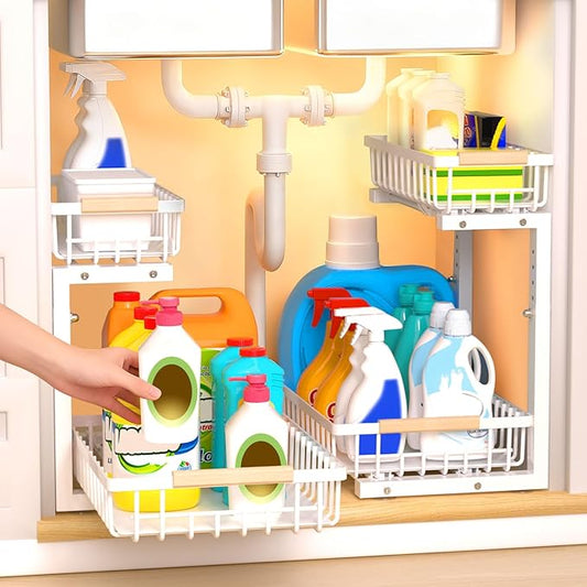 Under Sink Organizer, 2 Tier Pull Out Under-Sink Shelves