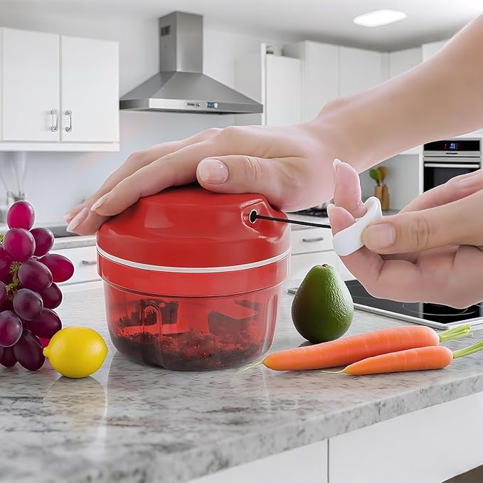 Pull String Chopper, Onion Cutter, Vegetable Cutter Manual with Pulley, Multifunctional Manual Chopper for Vegetables, Meat, Kitchen Aid for Fast Cutting and Chopping