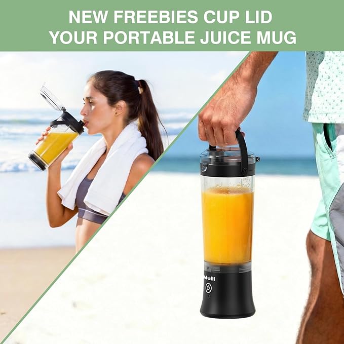 Mulli Upgraded Personal Blender,17oz Portable Blender for Shakes & Smoothies, USB-C Rechargeable, BPA-Free, with Leak-Proof Lid & Straw Lid, Dishwasher Safe Cups