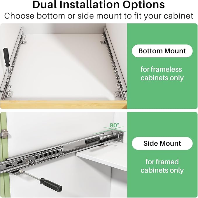 Pull Out Cabinet Organizer, Soft Close Wooden Slide Out Drawers for Pots and Pans, Full-extension Roll Out Shelves for Kitchen Cabinets, Pantry Organization, Bottom & Side Mount(23"W X 21"D x 3.4''H)
