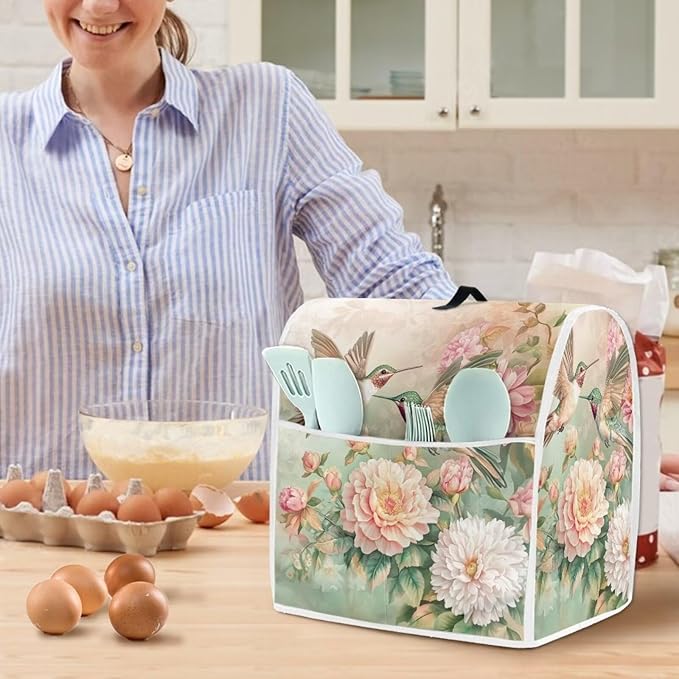 Hummingbird Kitchen Stand Mixer Cover Portable Dust Cover for Small Appliances with Pockets Kitchen Appliance Protector for 4.5-5 Quart Coffee Makers or Juicers