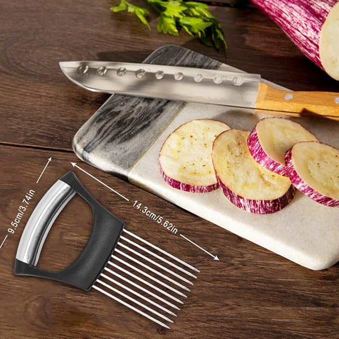 2026 New Stainless Steel Onion Slicer Holder, Onion Holder for Slicing, Lemon Slicer Vegetable Cutter, Chopper Slicing Assistant Tool for Meat, Onion, Potato, Tomato Home Kitchen Tools (Black-B)