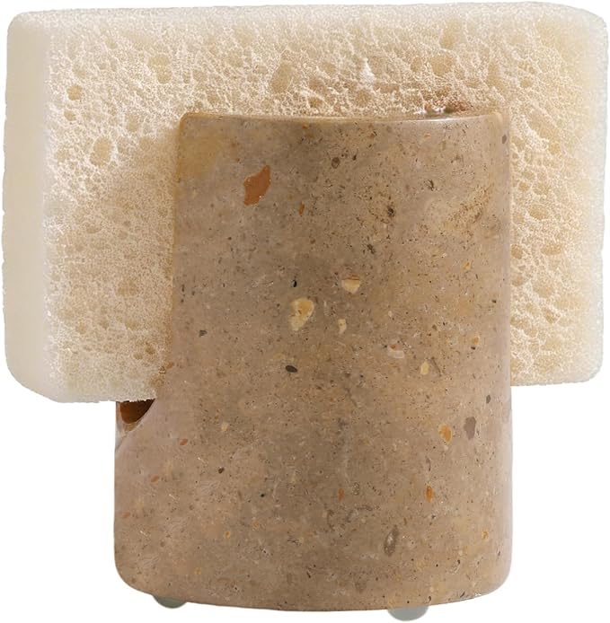 Marble Sponge Holder for Kitchen Sink Dish Sponge Caddy Rustic Farmhouse Decor (Dark Camel)
