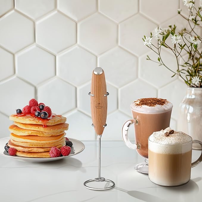 Zulay Kitchen Powerful Milk Frother Wand With Duracell Batteries - Ultra Fast Handheld Drink Mixer - Electric Whisk Foam Maker for Coffee, Lattes, Cappuccino & Matcha - Z1 Motor - Maple