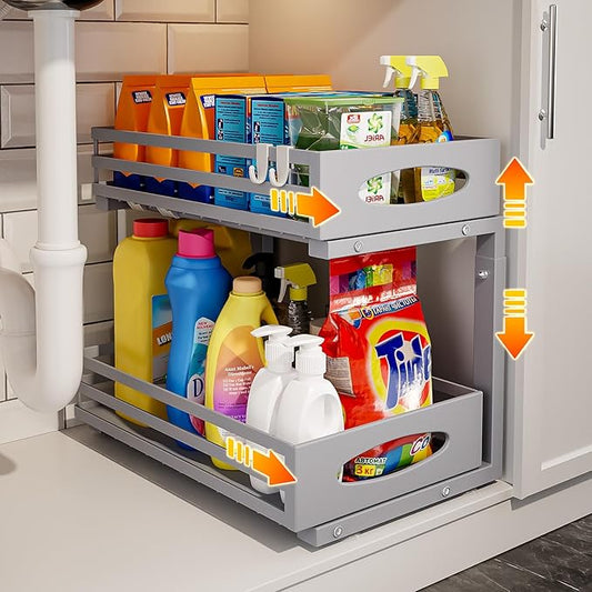 Under Sink Organizer, 2 Tier Under Sink Organizers and Storage, Gray, 1 Pack
