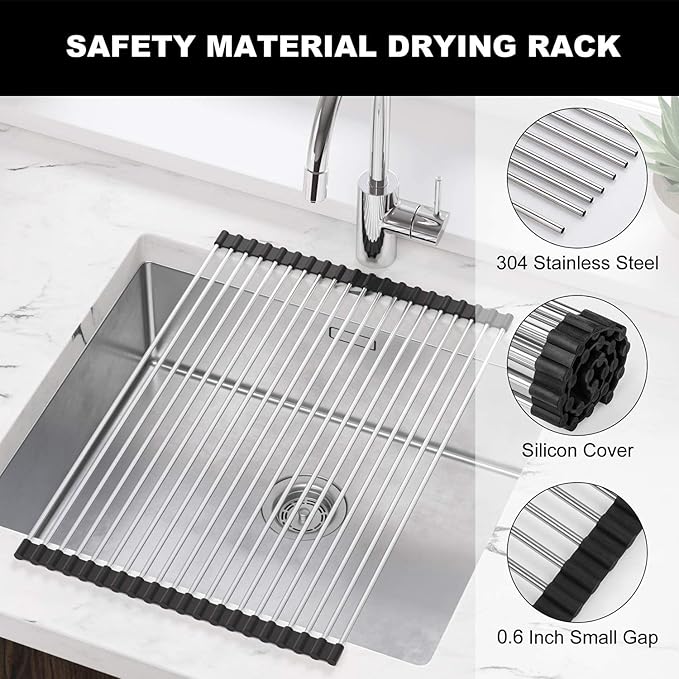 SunCleanse Roll Up Dish Drying Rack, Over The Sink Dish Drying Rack Kitchen Rolling Dish Drainer, Foldable Sink Rack Mat for Kitchen Sink Counter (17.8"x11.8")
