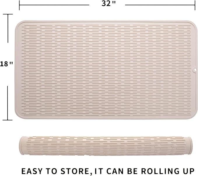 MicoYang Silicone Dish Drying Mat for Multiple Usage,Easy clean,Eco-friendly,Heat-resistant Silicone Mat for Kitchen Counter or Sink,Refrigerator or Drawer Liner Tapioca 4XL 32 inches x 18 inches