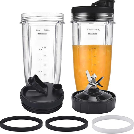 [Upgraded] Replacement 24oz Cups for Nutri Ninja Blenders, Cups with 7 Fins Replacement Extractor Blade Parts fit Ninja Auto iQ BL682-30 BL642-30 BL450-30 BL455-30 BL456-30 BL482-30 BL687CO-30 etc.