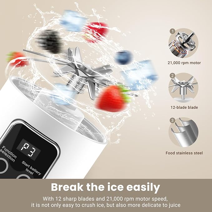 Portable Blender Personal Electric USB | 500ml Portable Juicer for Shakes and Smoothies | Small Blender for Mixing | Compact Convenient Versatile Kitchen Small Appliance for Home (White)