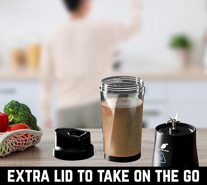 TORPEDO Portable Blender (Black), Cordless, 24oz. Vessel, Personal Blender for Shakes & Smoothies, BPA Free, Leakproof Sip Lid & Self Cleaning - Travel with 6 Sharp Blade, USB - C Metal Cable Charger