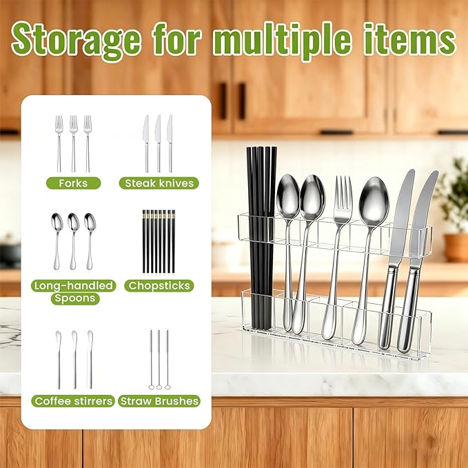 Mpotmiy 9.5” Large Acrylic Straw Holder for Cabinet Door 2 pack - Reusable tumbler straw organizer, Compact Kitchen Gadget Container, adhesive cupboard door organizer (Transparent)